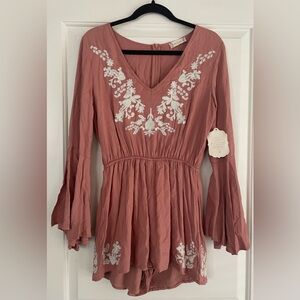 Altar’s State Elegant Pink/Coral Embroidered Women's Romper